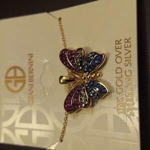 Butterfly Crystal Necklace 18K Gold 18" Chain